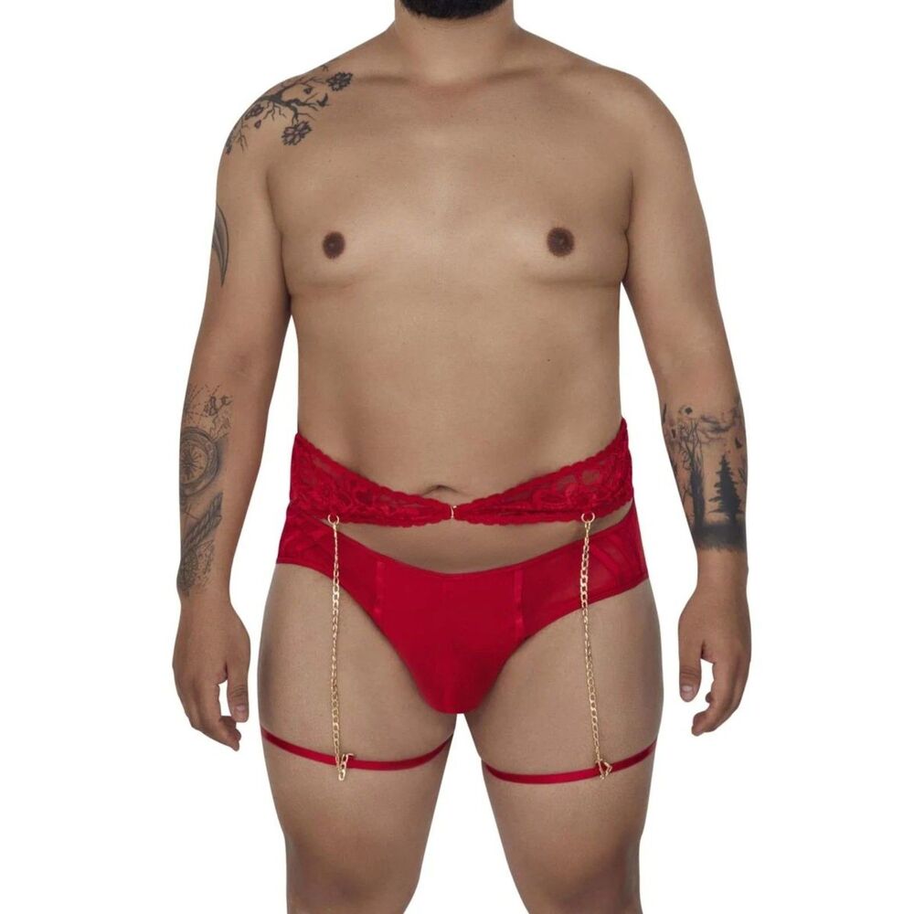 Red Lace and Mesh 2 Piece Garter Brief in XXL 99703X by Candyman